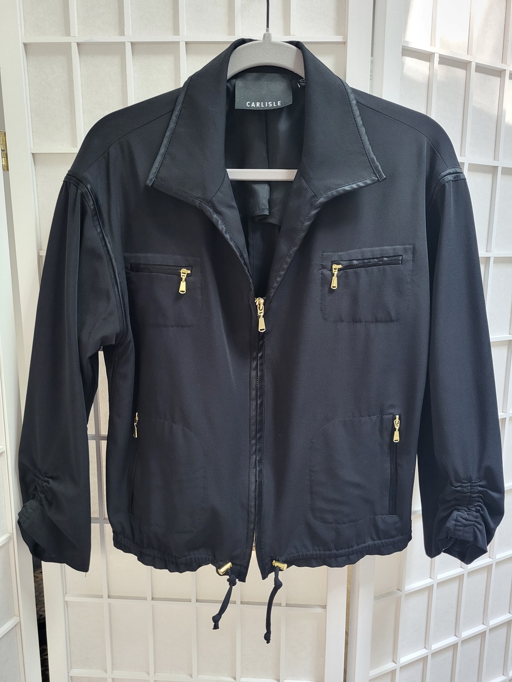 Carlisle Black Bomber Jacket with Gold Zippers